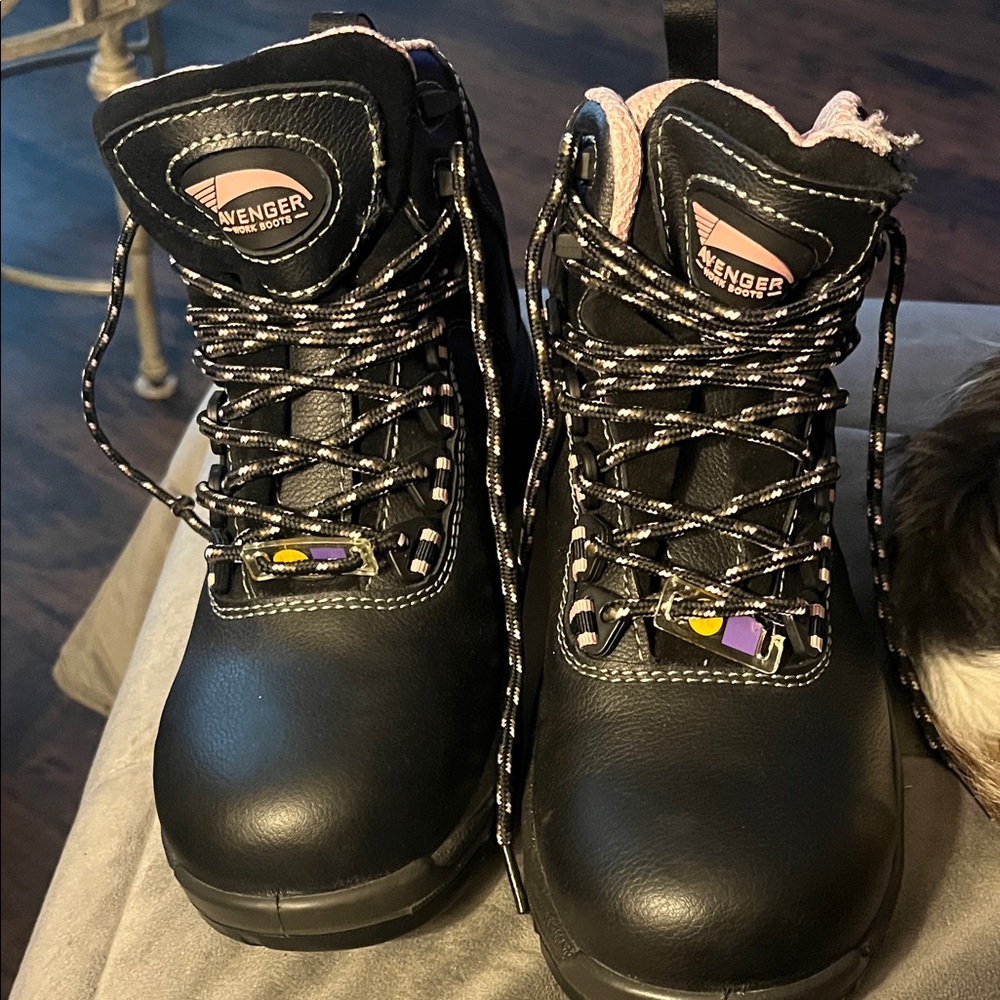 Brand new-never worn.  Industrial work boots.  Avenger- black/pink.